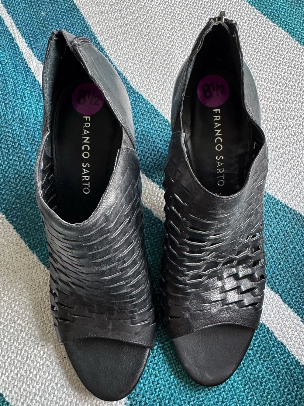 Franco Sarto Black Woven Peep-Toe Mules - NWOT